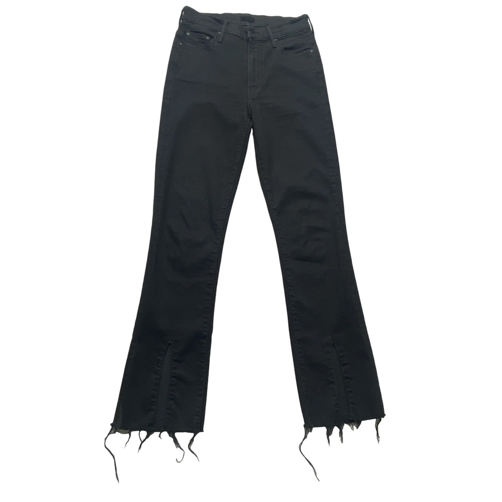 Mother The Insider Slit Ankle Fray Jeans Womens 26 Black Not Guilty Mid Rise
